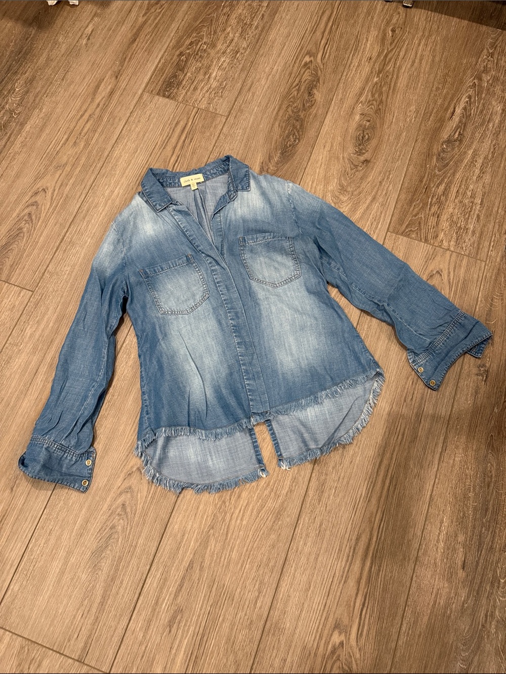 cloth & stone Faded Denim Button-Front Shirt - Light Blue